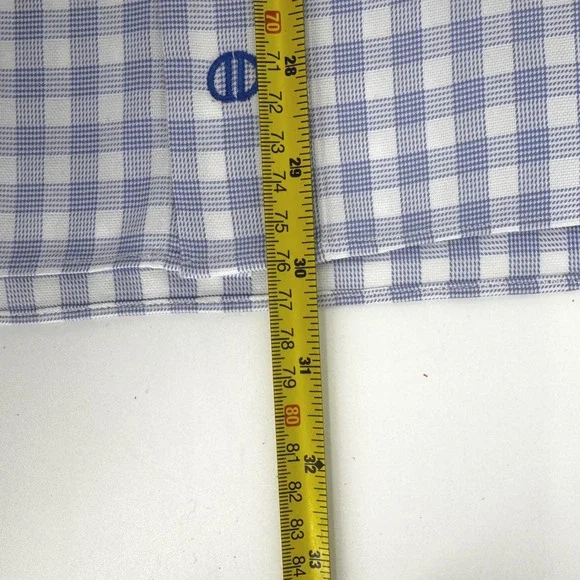 David Donahue Mens 17.5 34/35 Blue White Gingham Cotton Dress Shirt Plaid L/S - Picture 8 of 8
